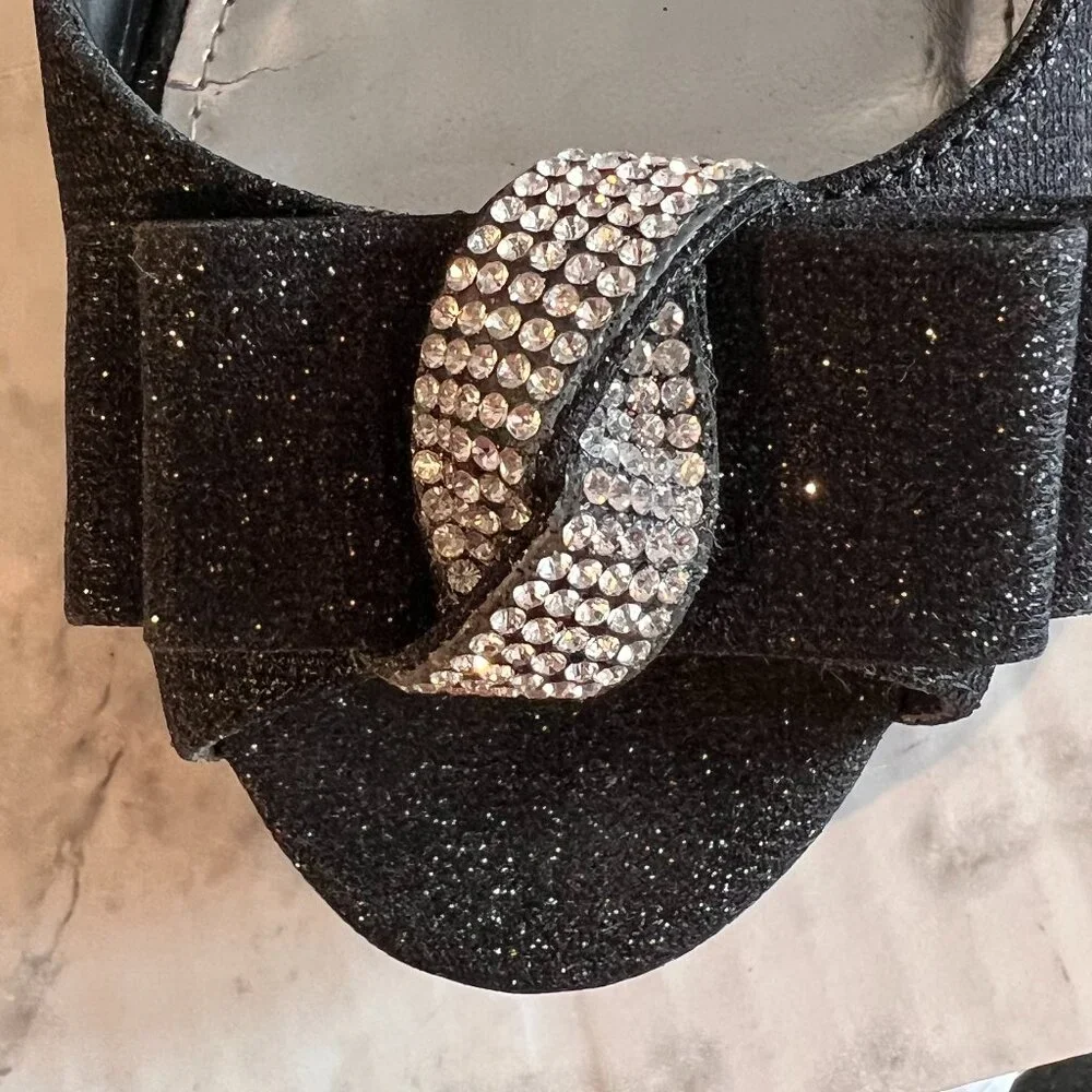 Nina Veleria Wedges Size 7 Black Glitterati‎ Rhinestone Detail Open Toe …